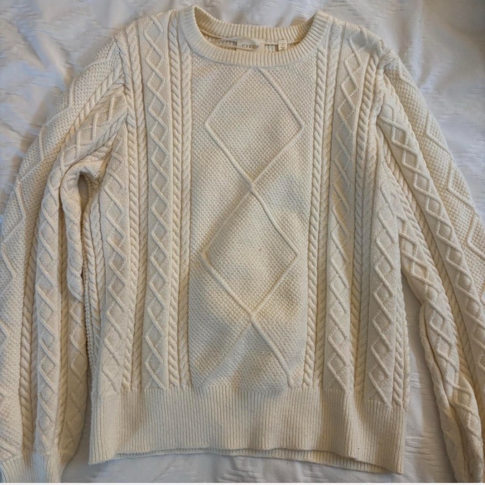 Cyrus Cream Cable Knit Crew Neck Sweater